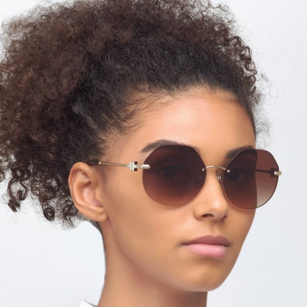 Tiffany & Co. TF3077 Sunglasses Gold Metal Frame Brown Gradient Lens - Picture 3 of 5